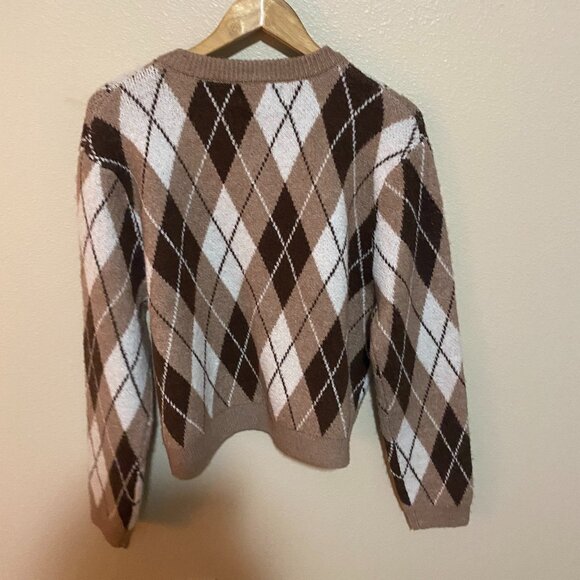 NWT Women's Jessica Simpson Brown and Cream Argyle Cardigan Size XL - Picture 2 of 4